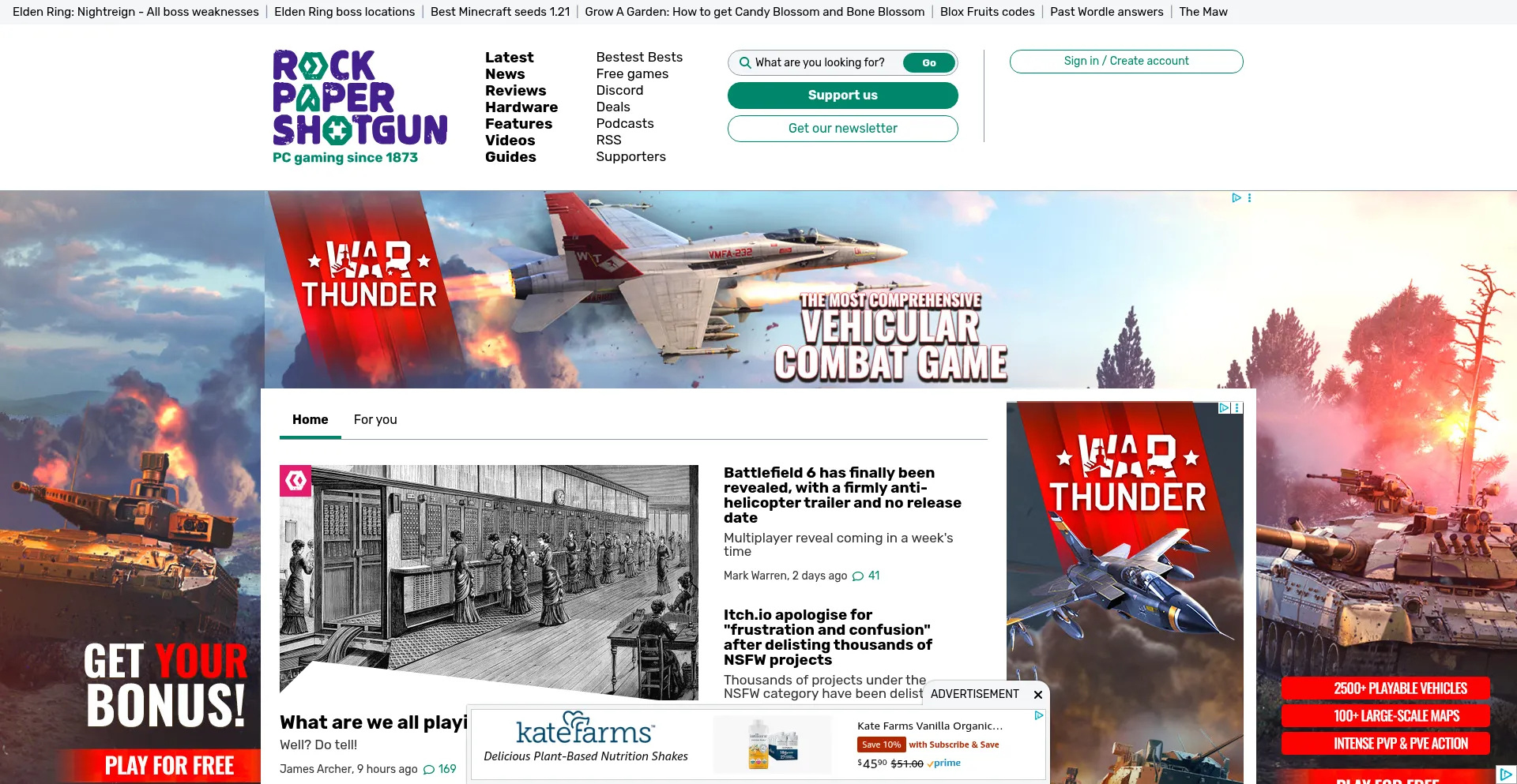 Website screenshot of Rockpapershotgun.com
