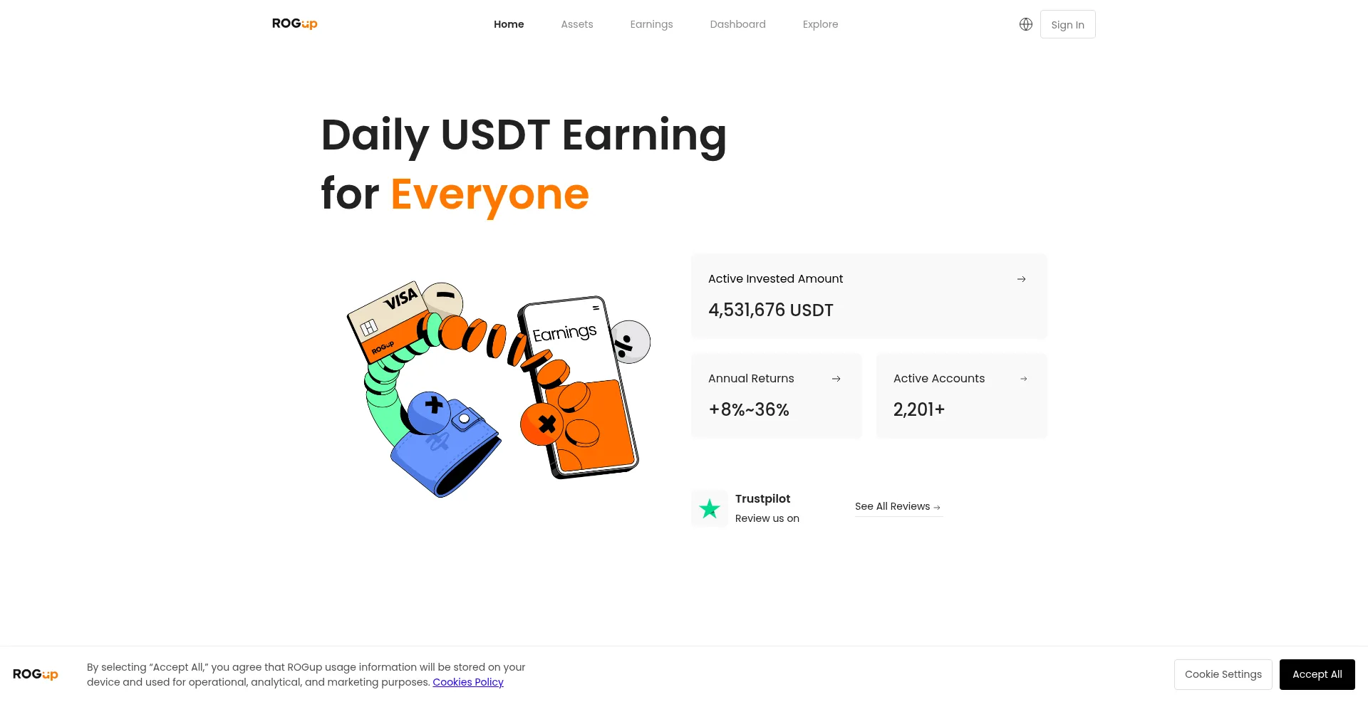 Website screenshot of Rogup.ai