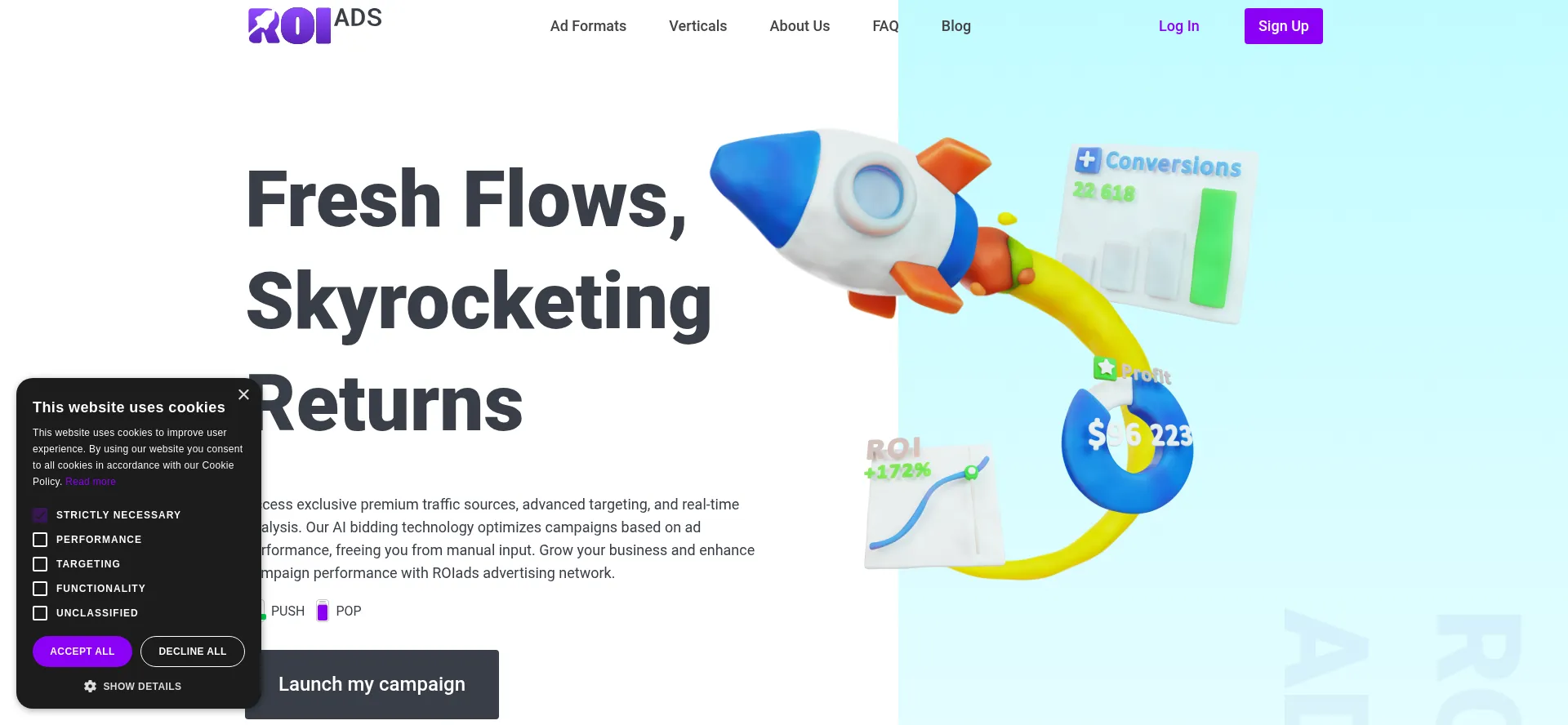 Website screenshot of Roiads.co
