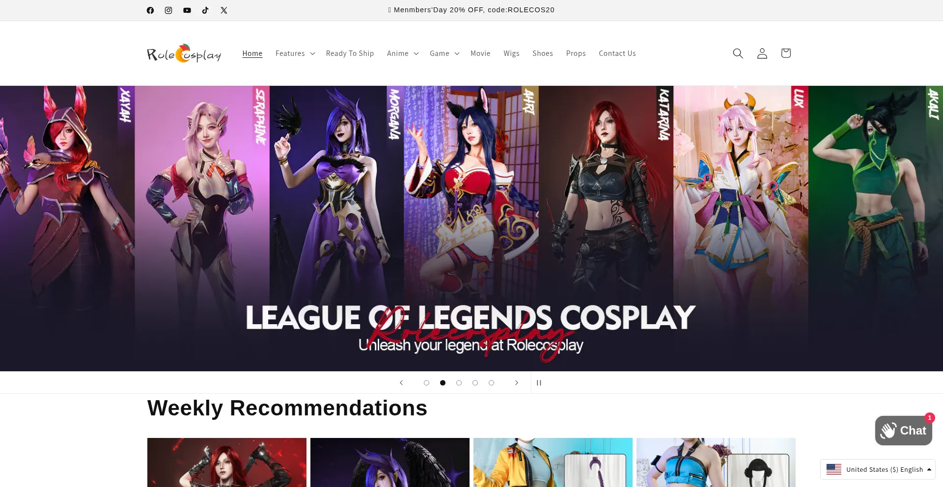 Website screenshot of Rolecosplay.com