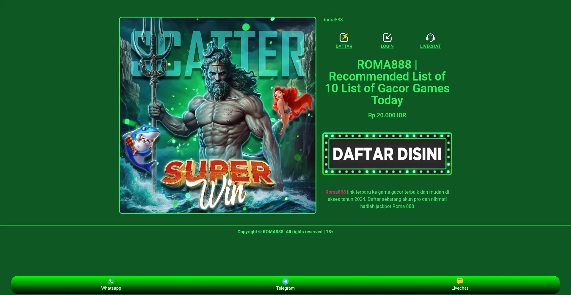 Website screenshot of Roma888.co
