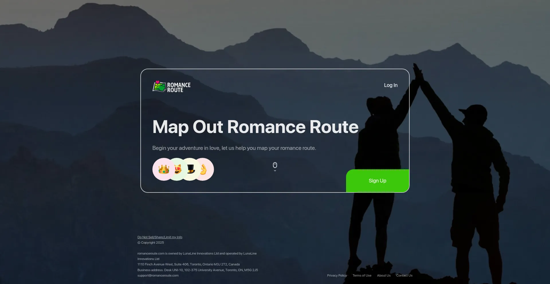 Website screenshot of Romanceroute.com