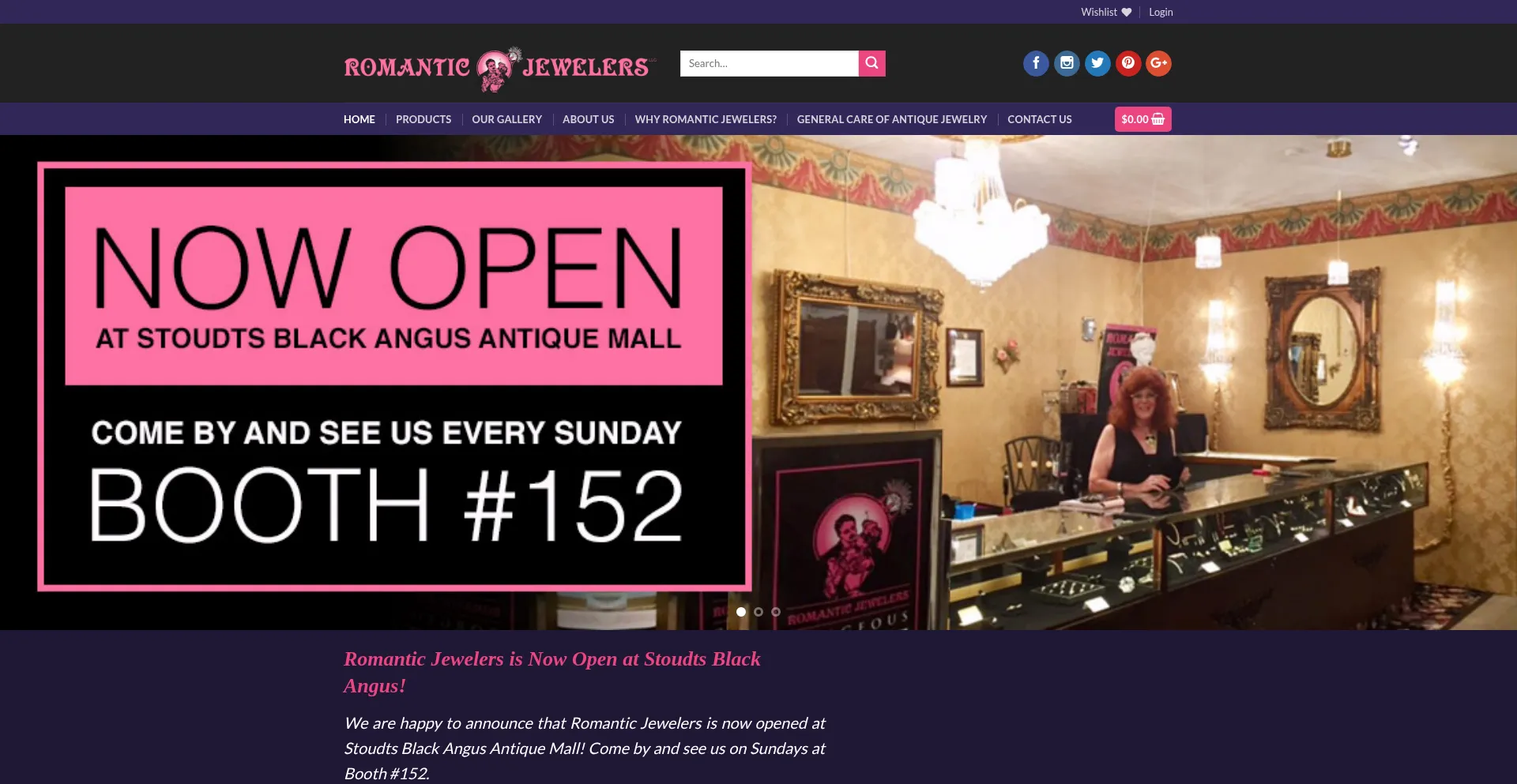 Website screenshot of Romanticjewelers.com