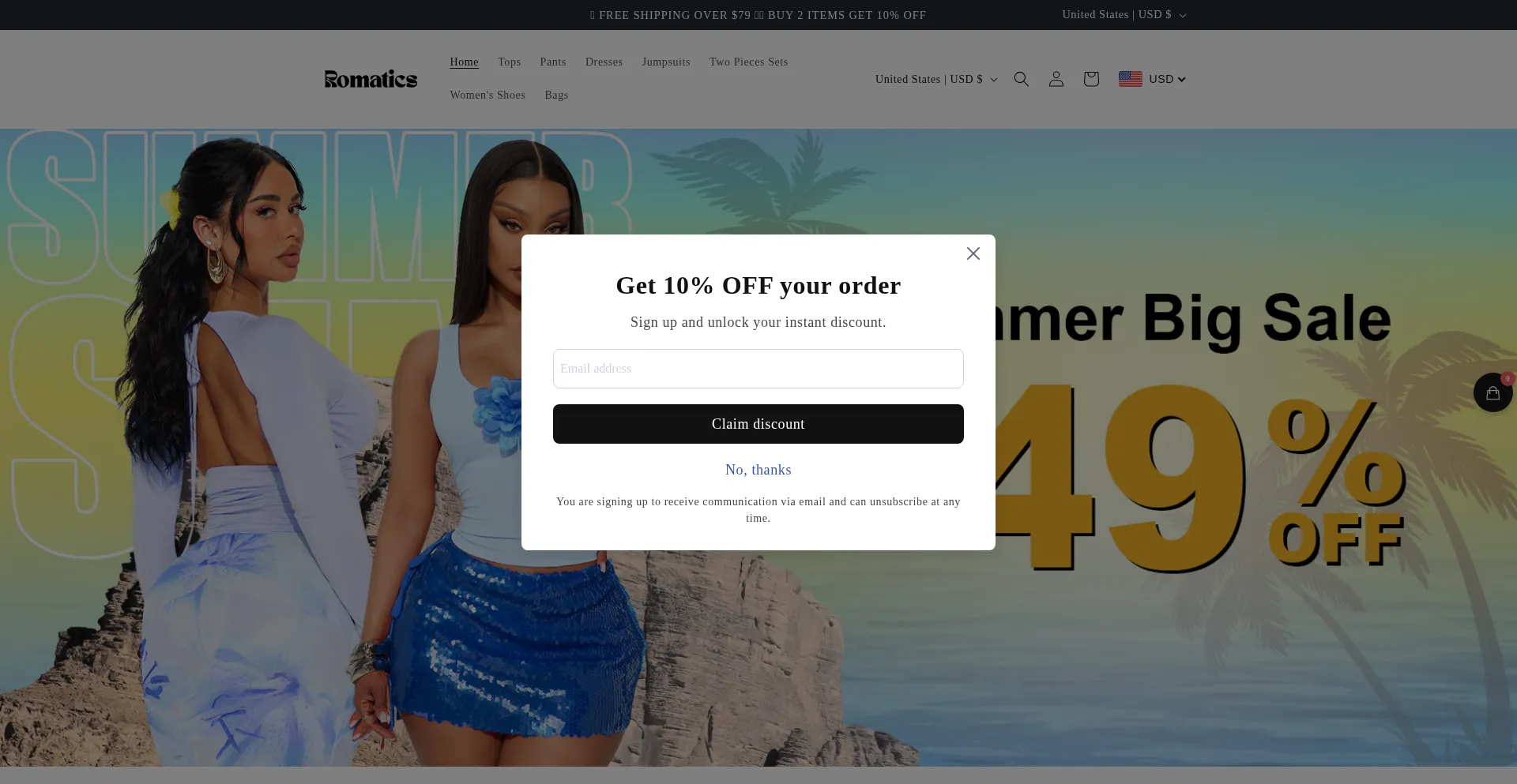Website screenshot of Romatics.com
