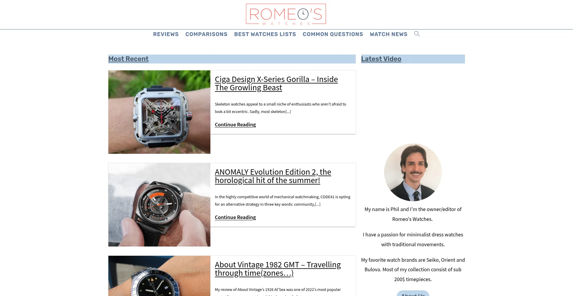 Website screenshot of Romeoswatches.com