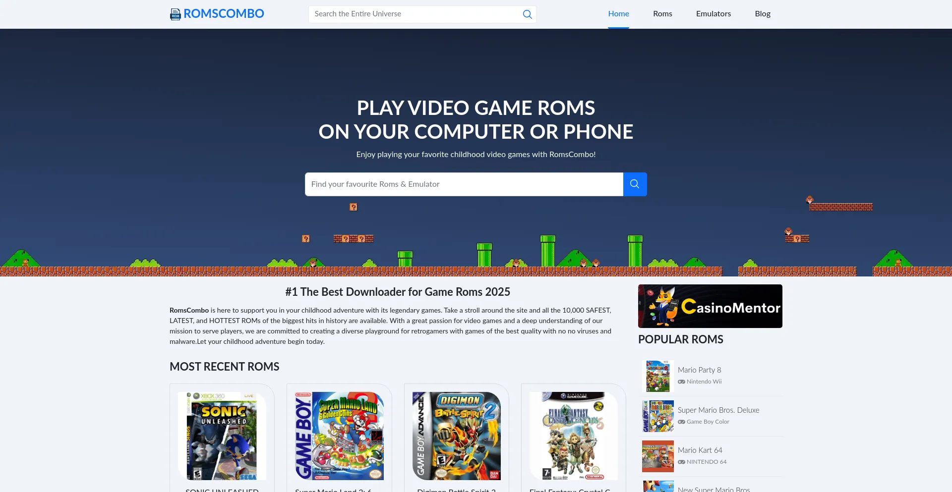 Website screenshot of Romscombo.com