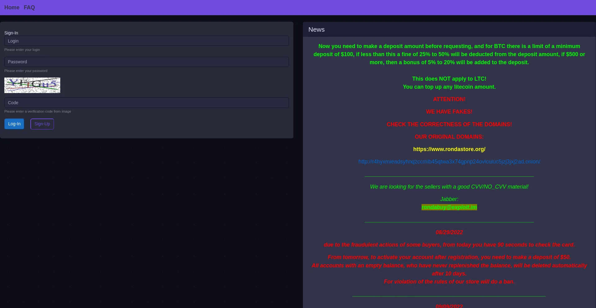 Website screenshot of Rondastore.org