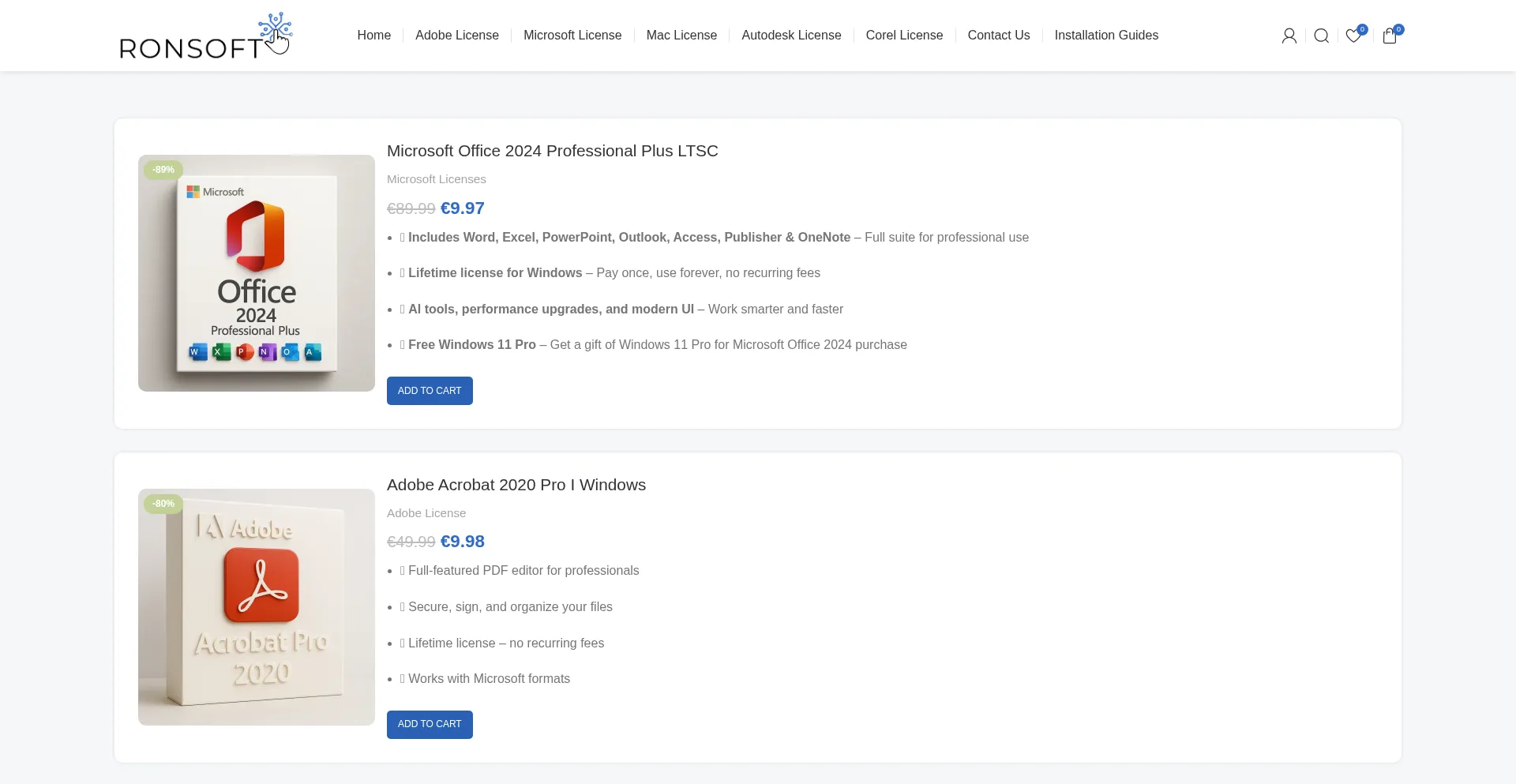 Website screenshot of Ronsoft.eu