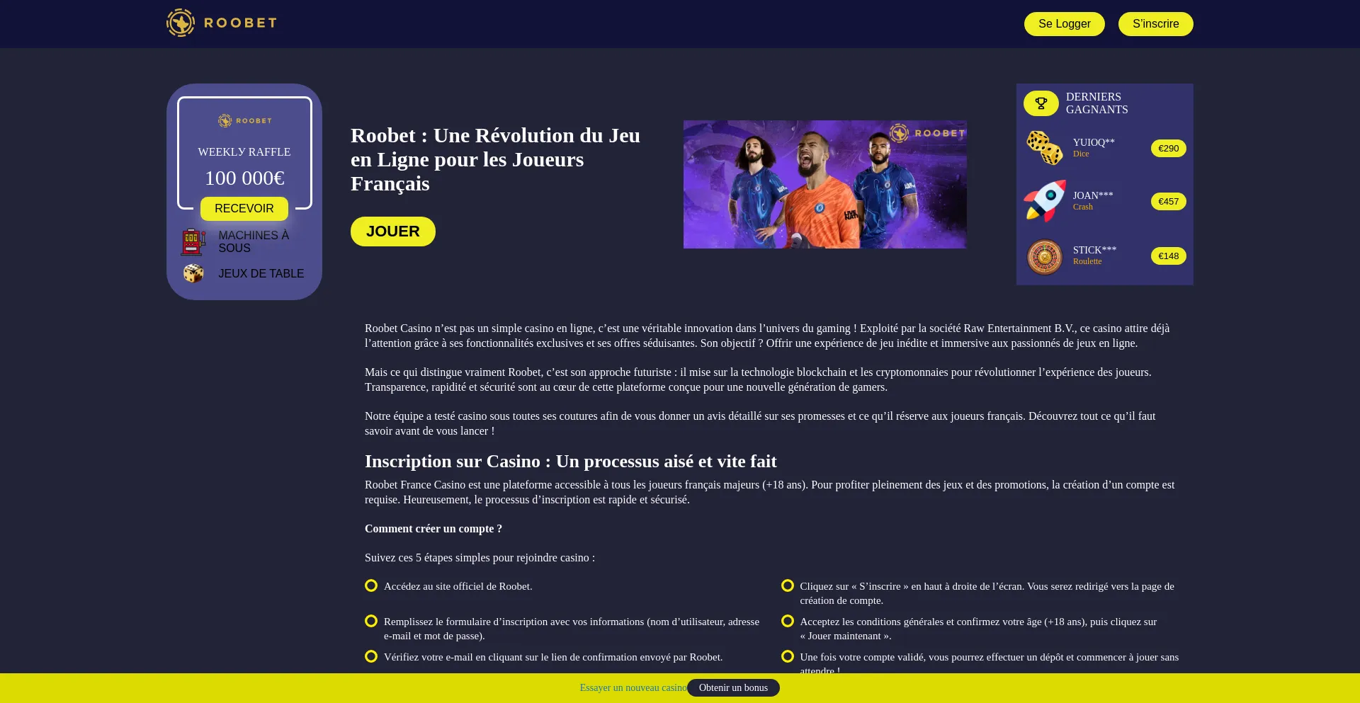 Website screenshot of Roobet-casino.fr