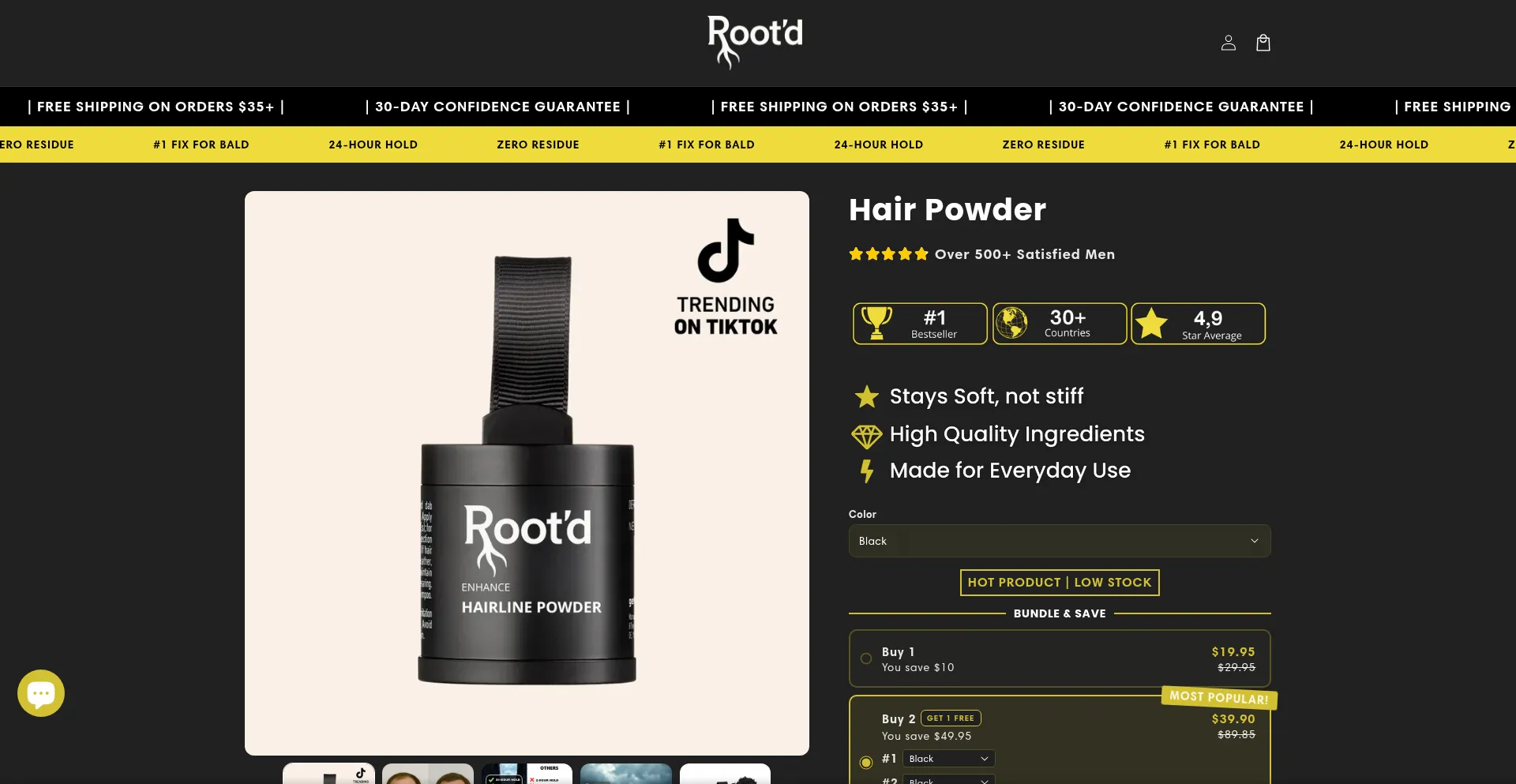 Website screenshot of Rootdproducts.com