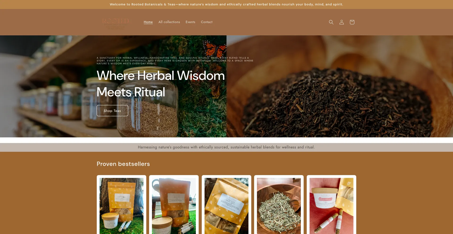 Rootedbotanicalsandteas.com Screenshot