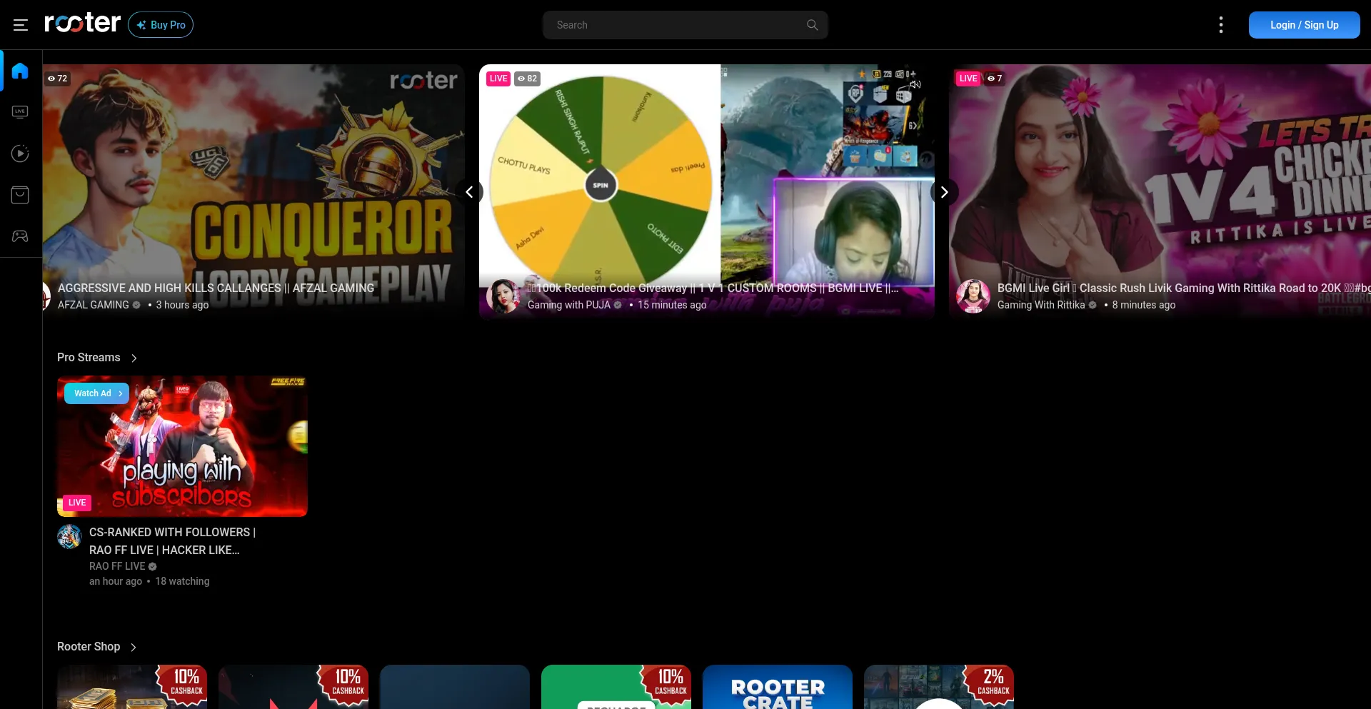 Website screenshot of Rooter.gg