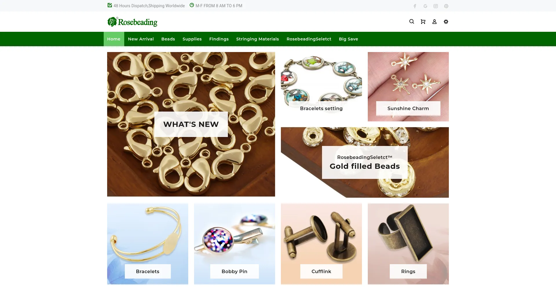 Website screenshot of Rosebeading.com