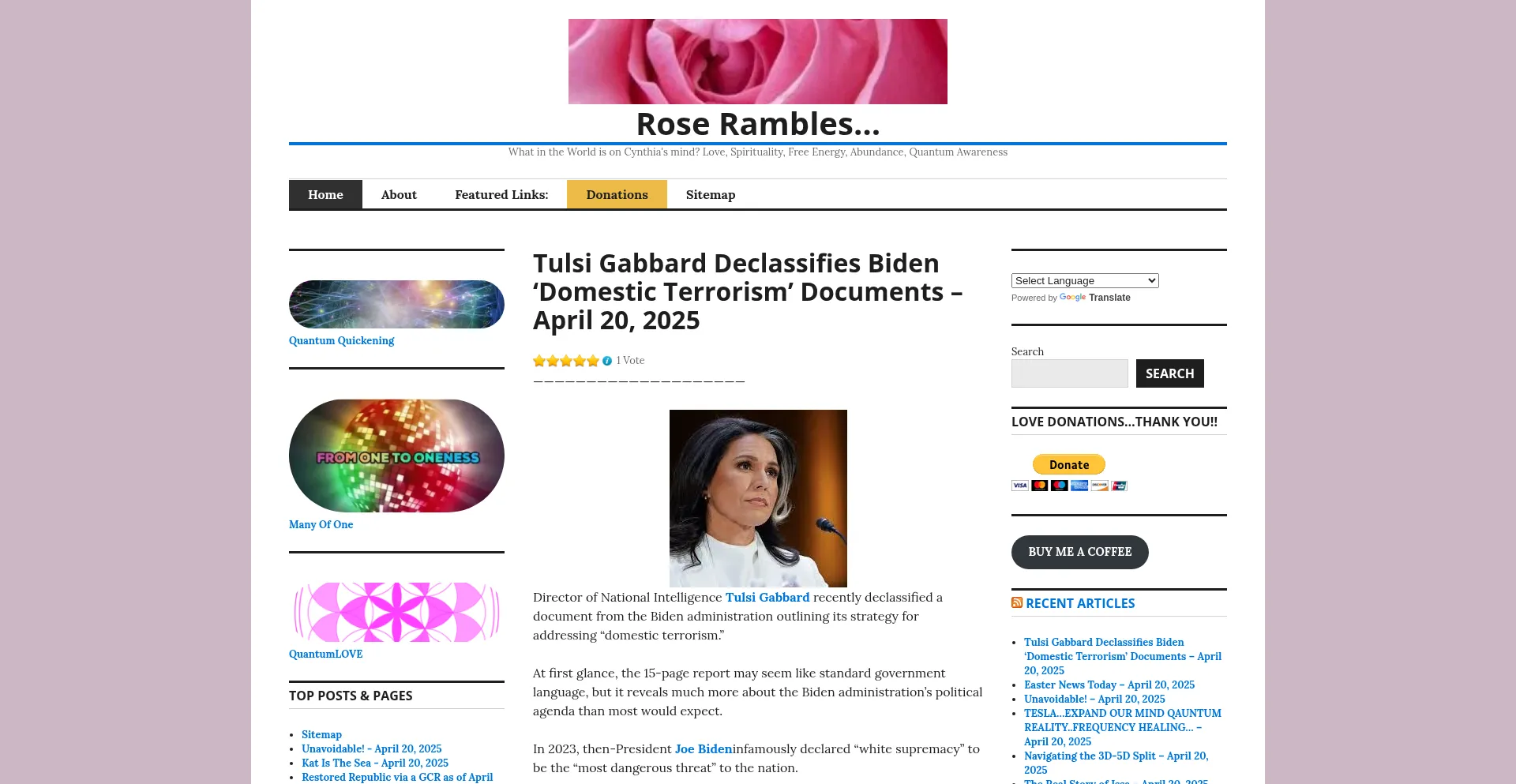 Website screenshot of Roserambles.org