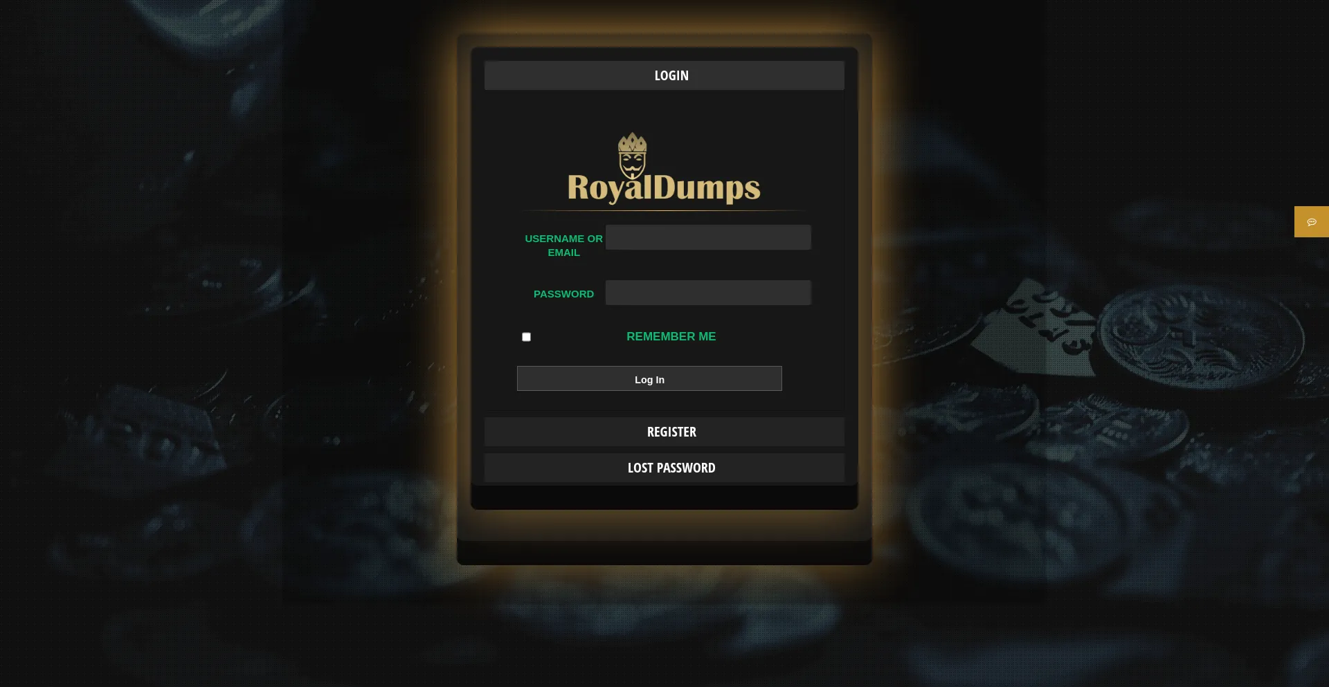 Website screenshot of Royaldumps.su
