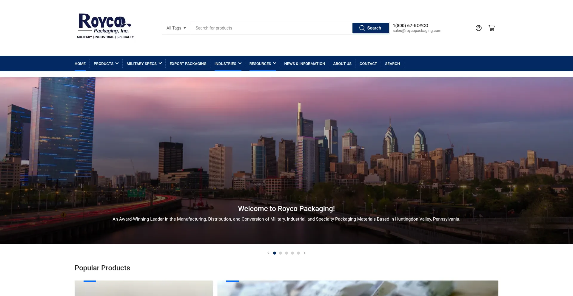 Website screenshot of Roycopackaging.com