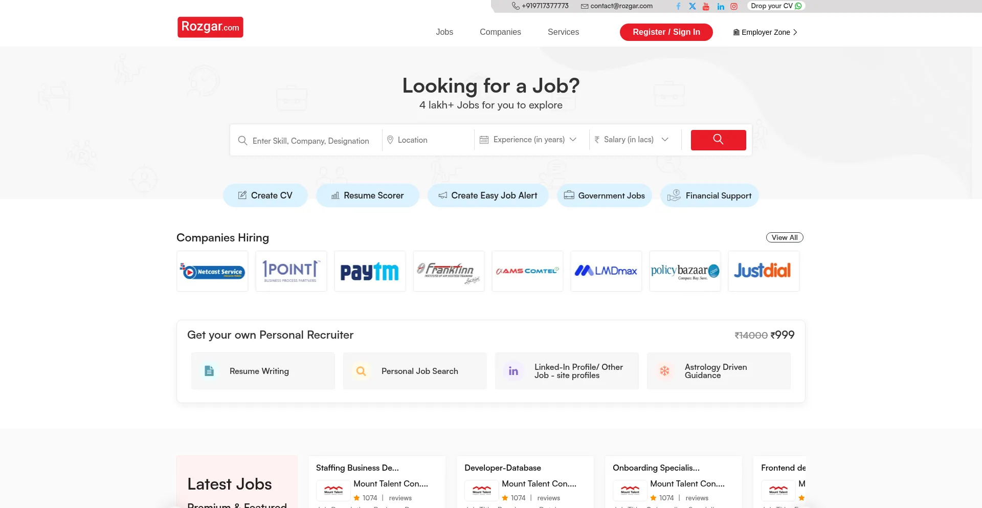 Website screenshot of Rozgar.com