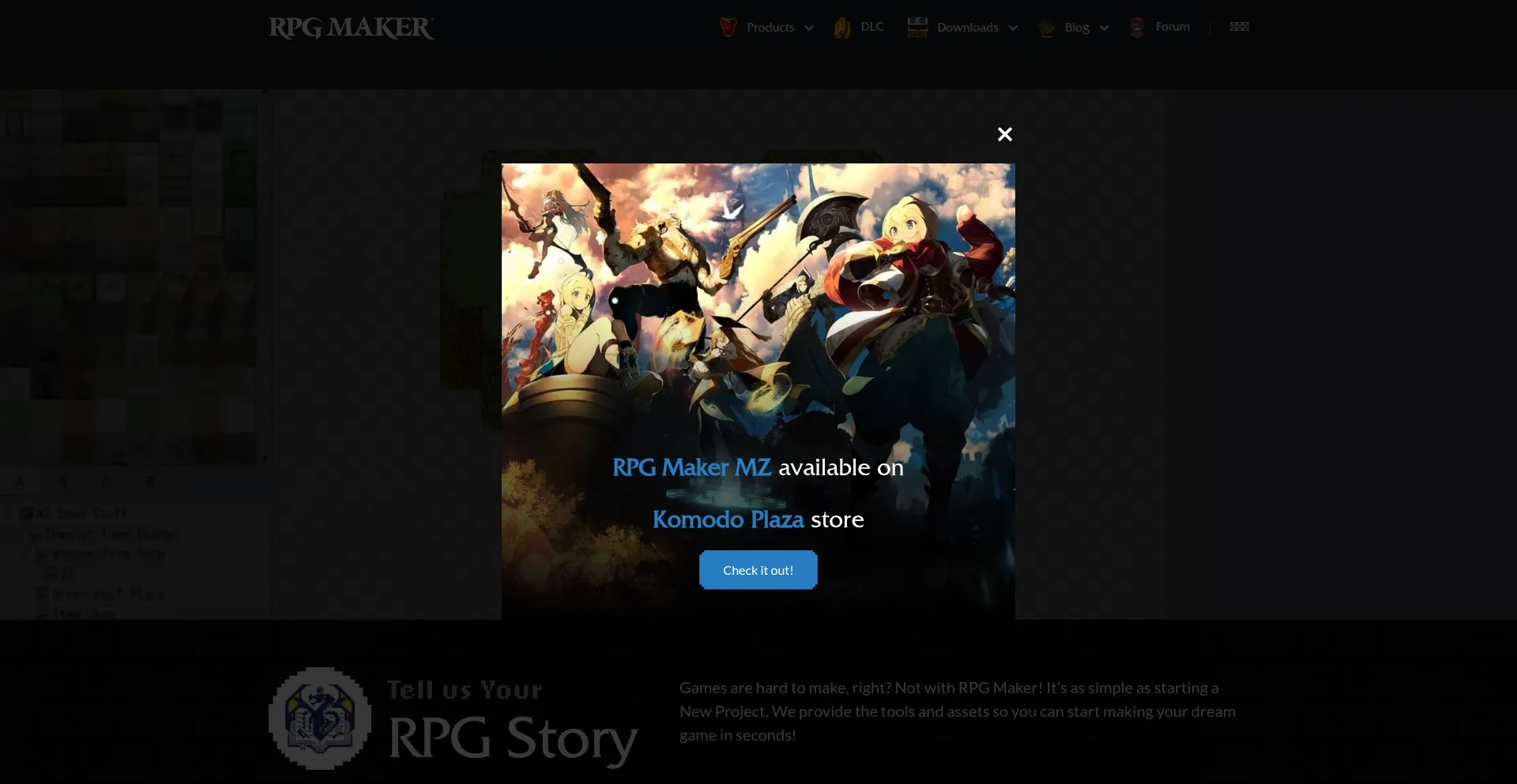 Website screenshot of Rpgmakerweb.com
