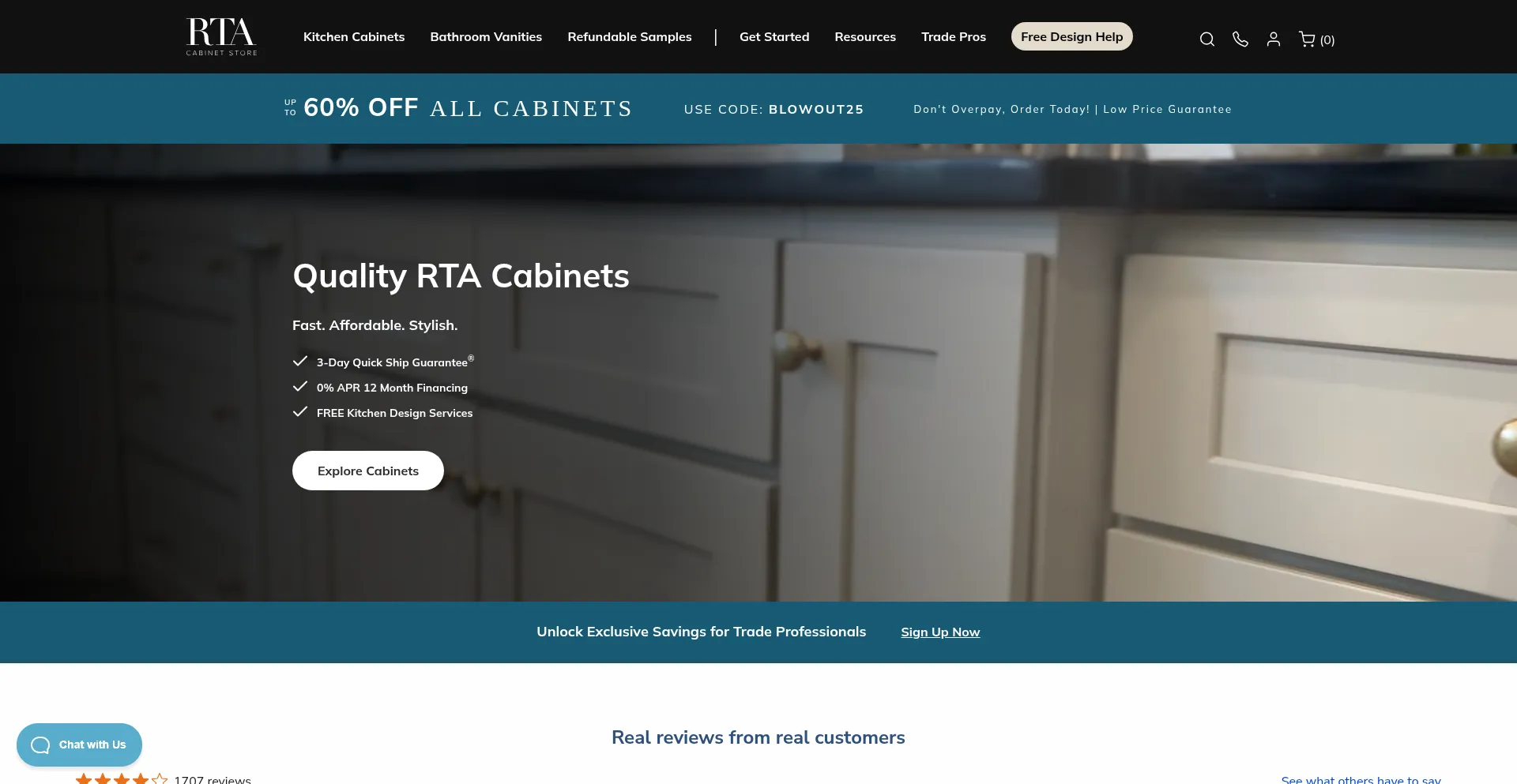 Website screenshot of Rtacabinetstore.com