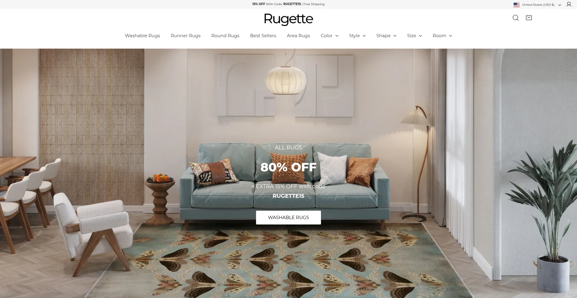 Website screenshot of Rugette.com