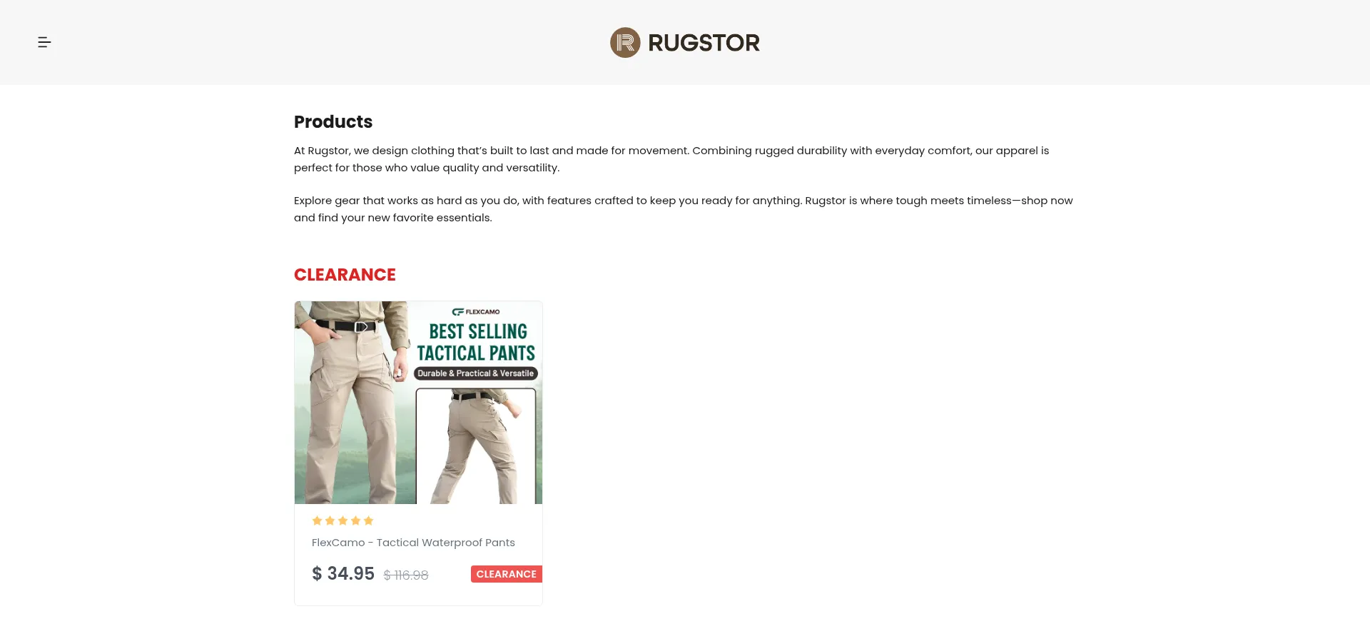 Website screenshot of Rugstor.com