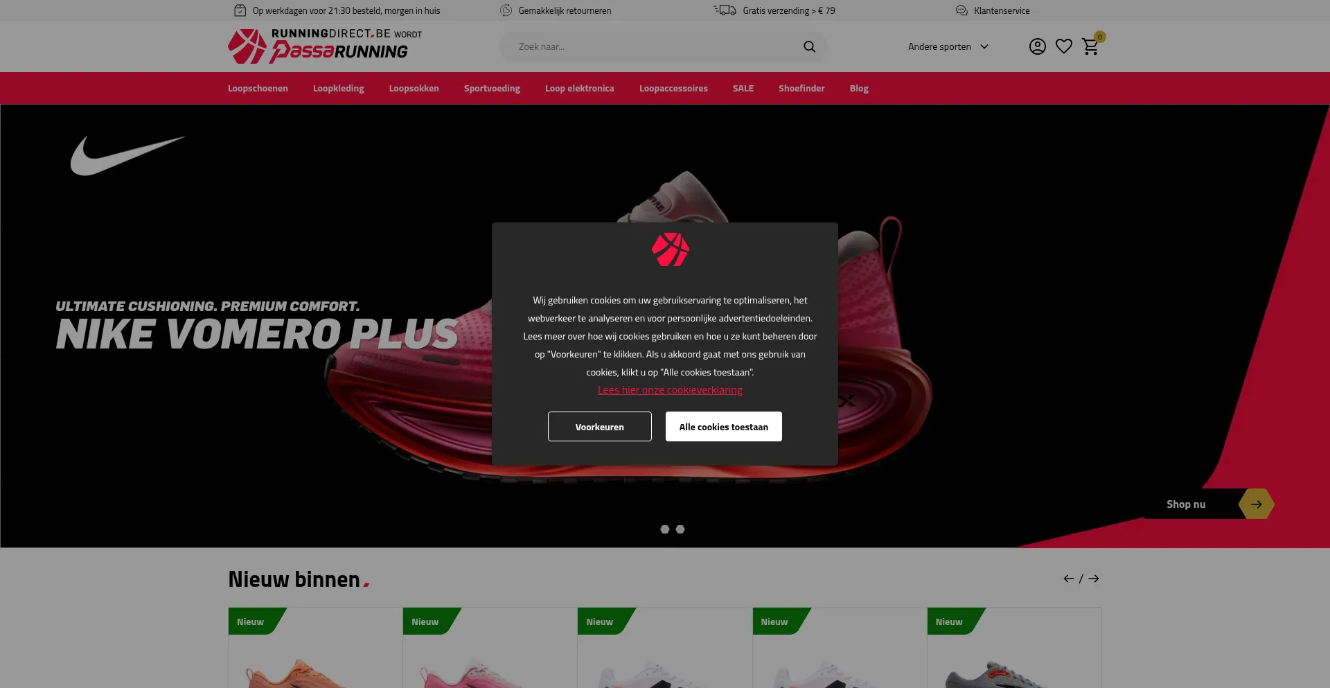 Website screenshot of Runningdirect.be