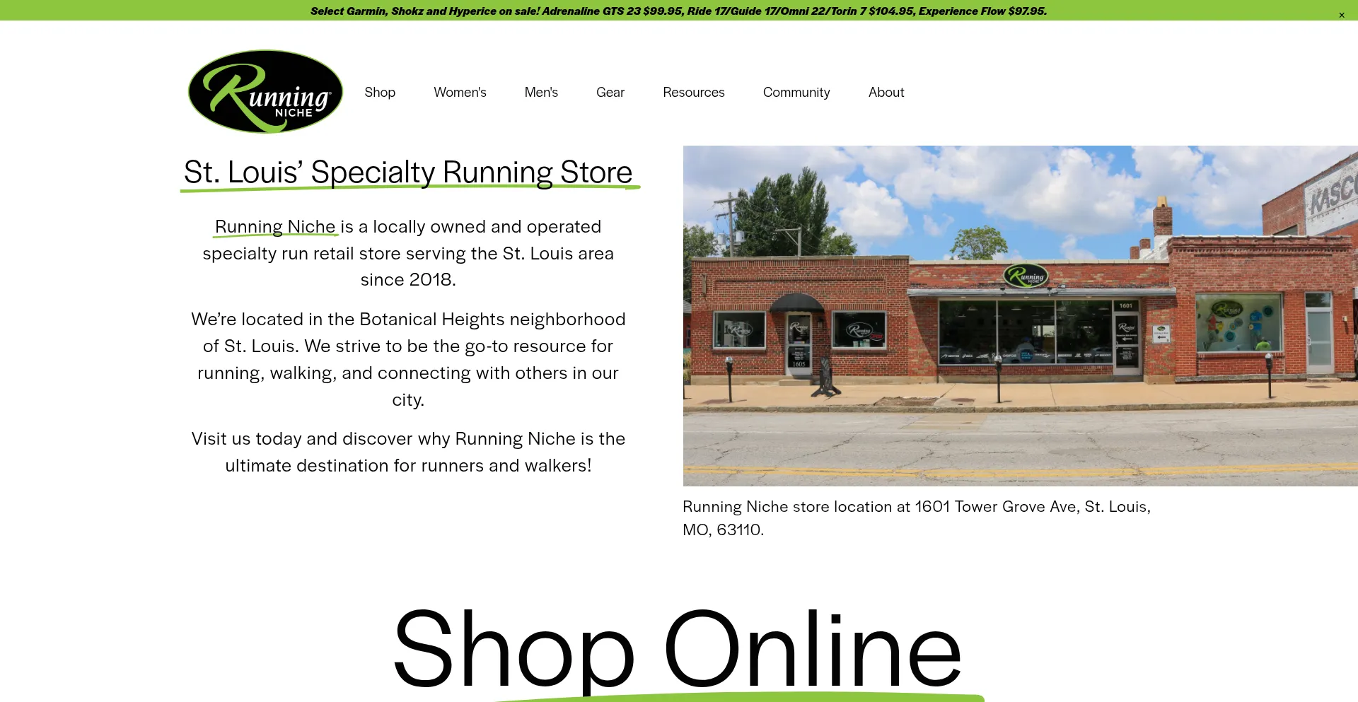 Website screenshot of Runningniche.com