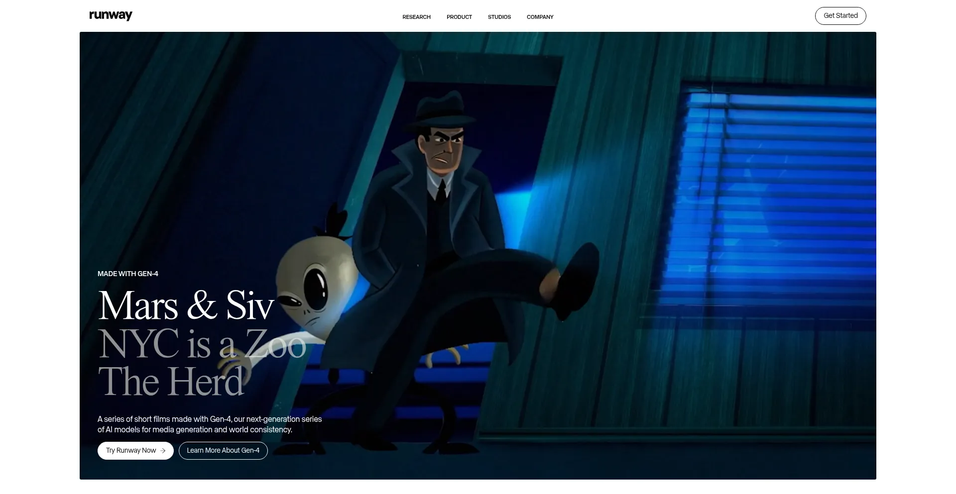 Website screenshot of Runwayml.com