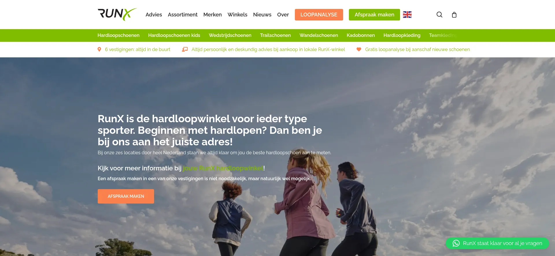Website screenshot of Runx.nl