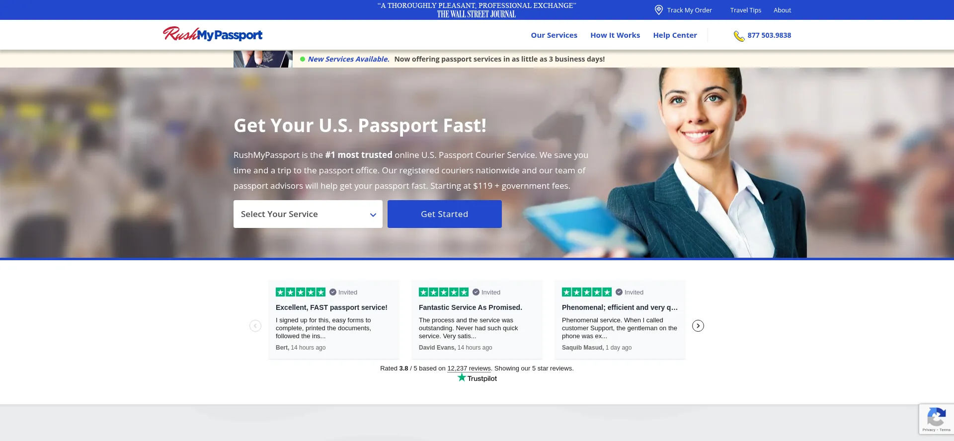 Website screenshot of Rushmypassport.com