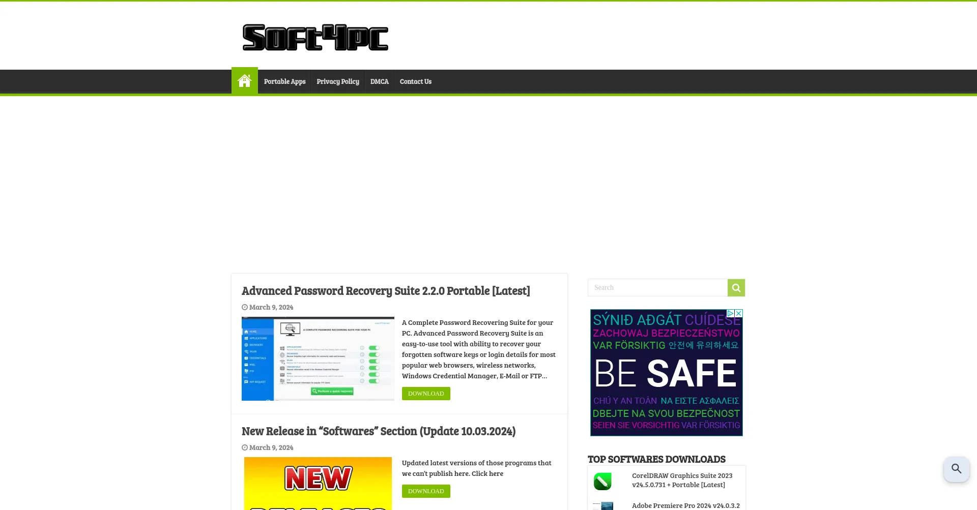 Website screenshot of S0ft4pc.com