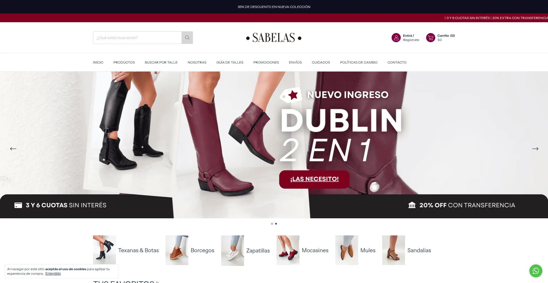 Website screenshot of Sabelas.com.ar
