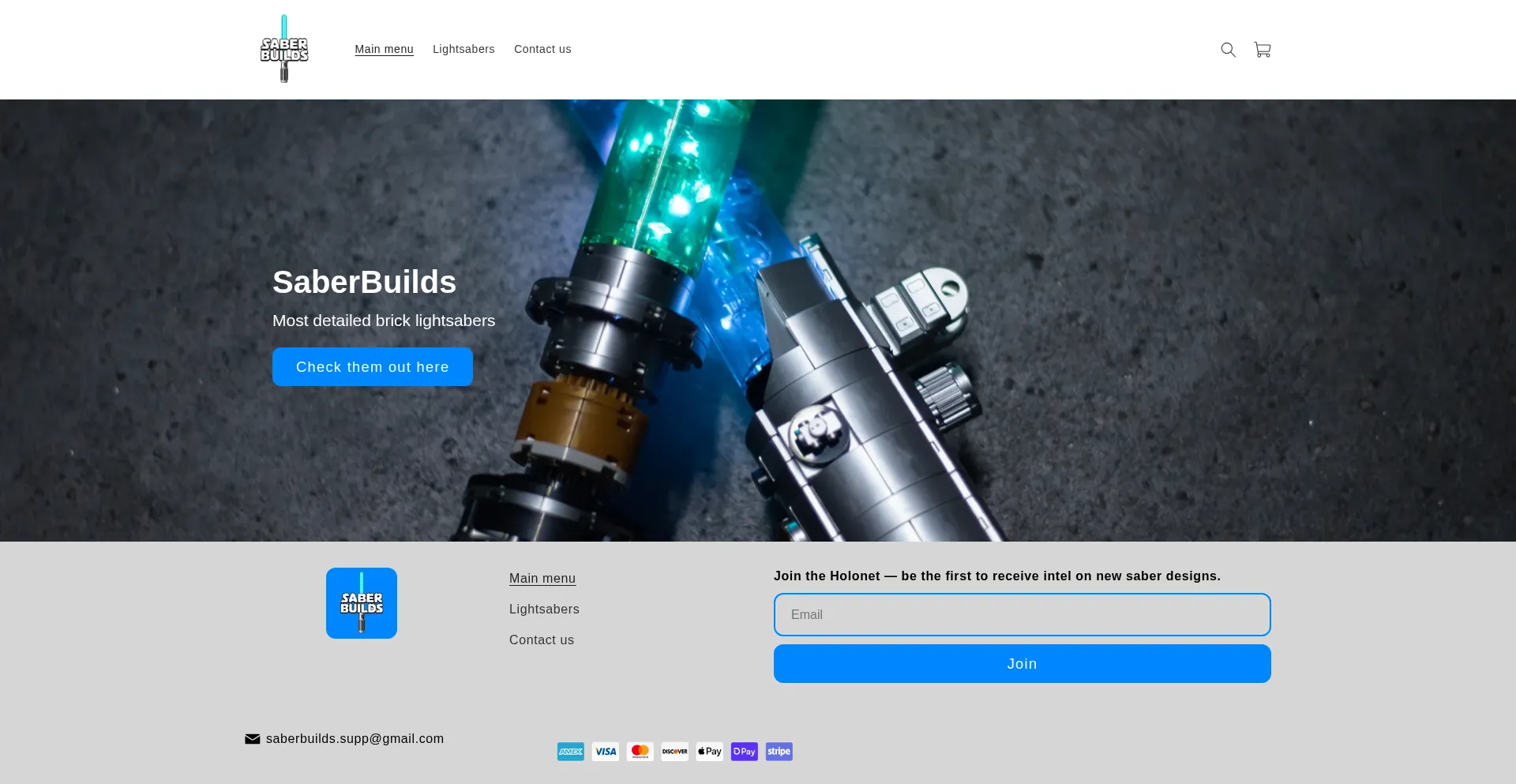 Website screenshot of Saberbuilds.com