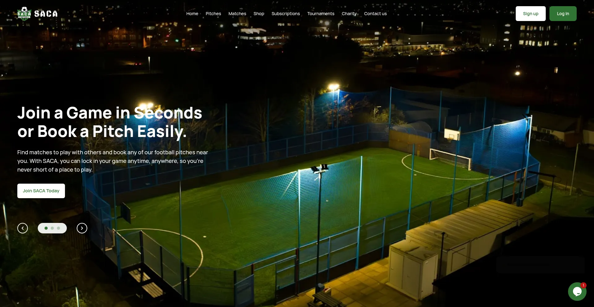 Website screenshot of Sacafootball.com