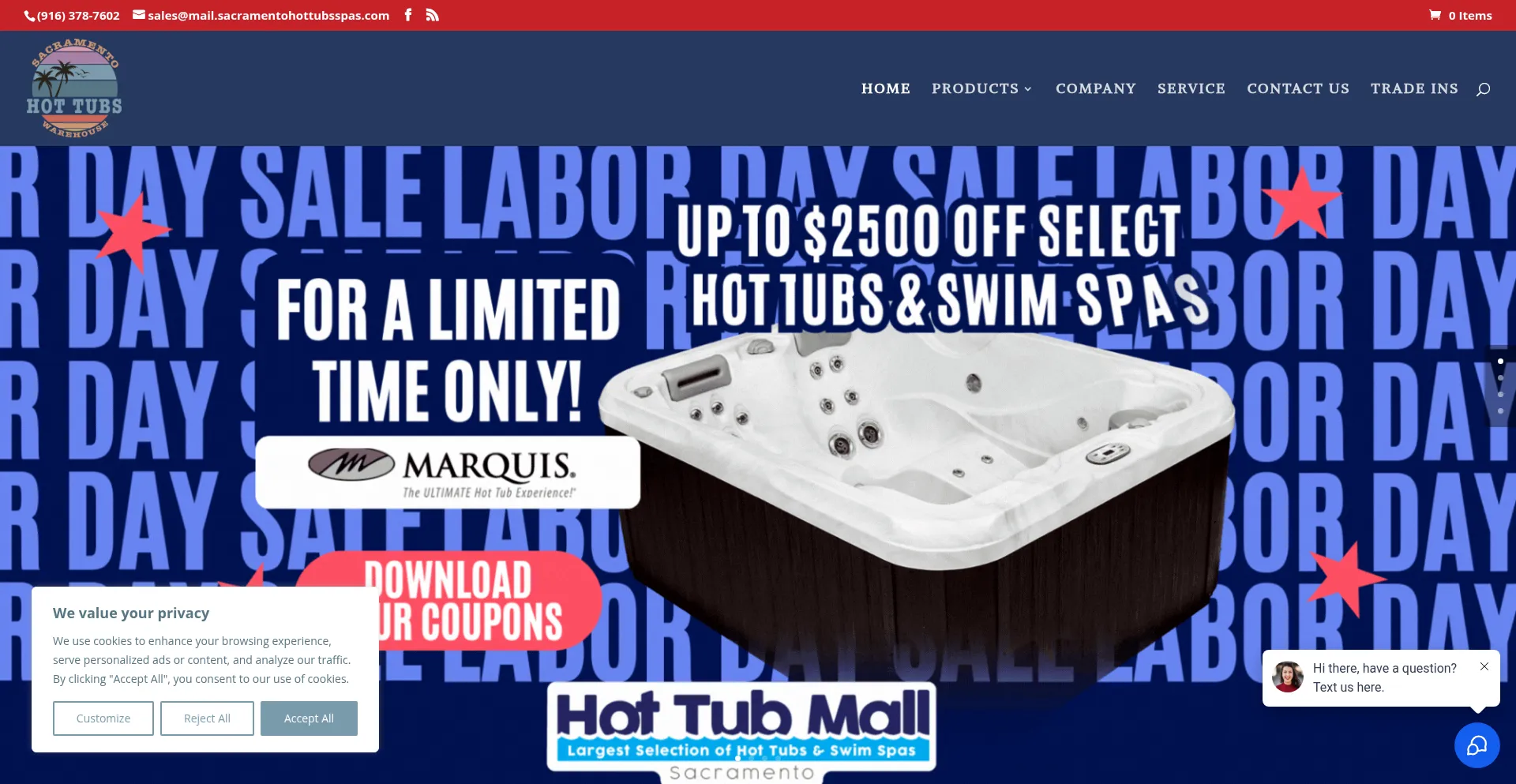 Website screenshot of Sacramentohottubsspas.com