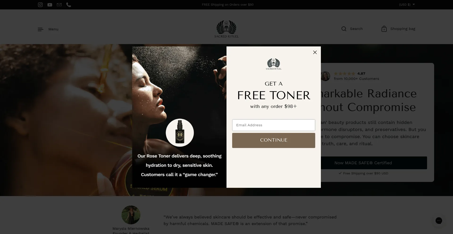 Website screenshot of Sacredrituel.com
