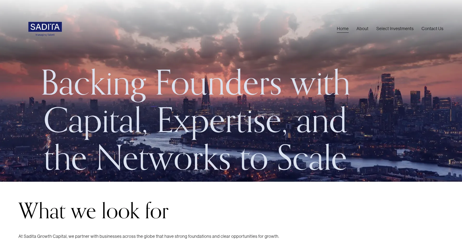Website screenshot of Saditagrowthcapital.com