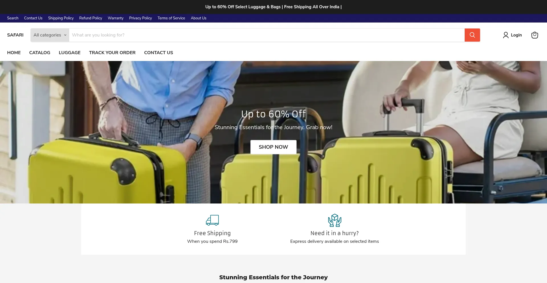 Website screenshot of Safaribags.in