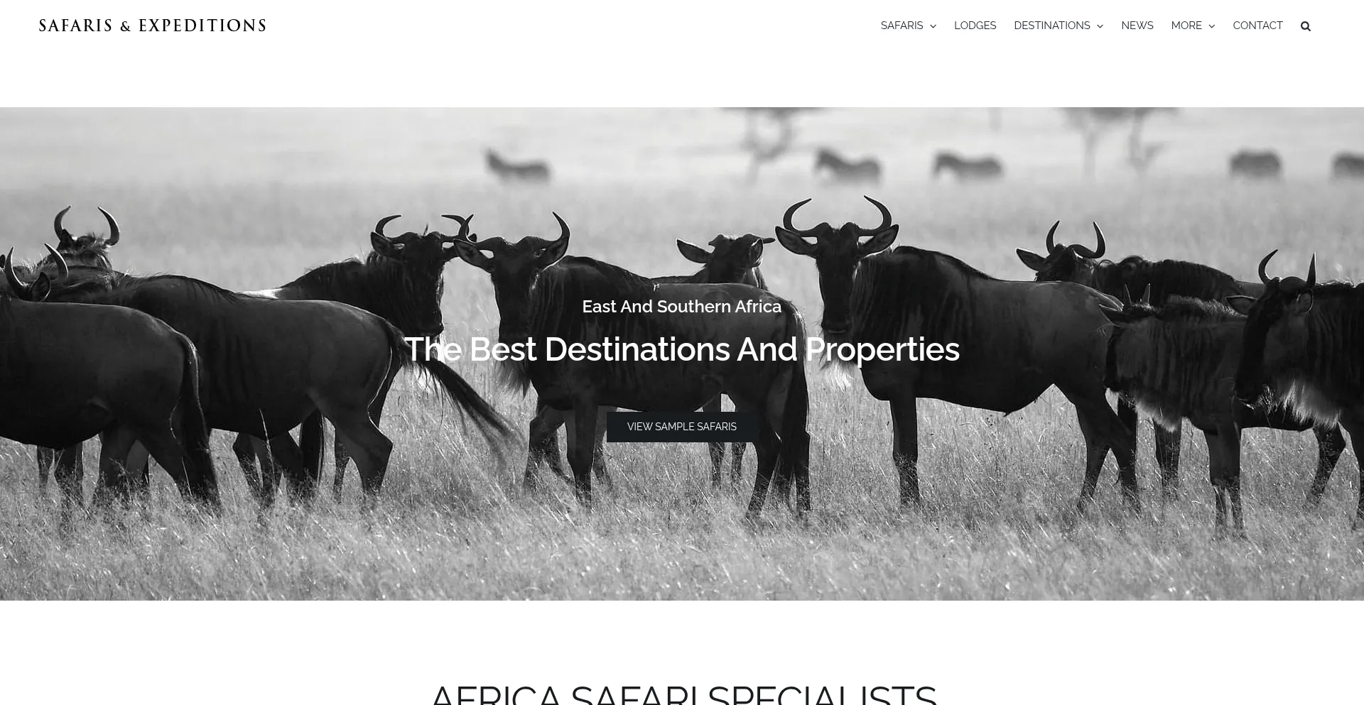 Website screenshot of Safarisandexpeditions.com
