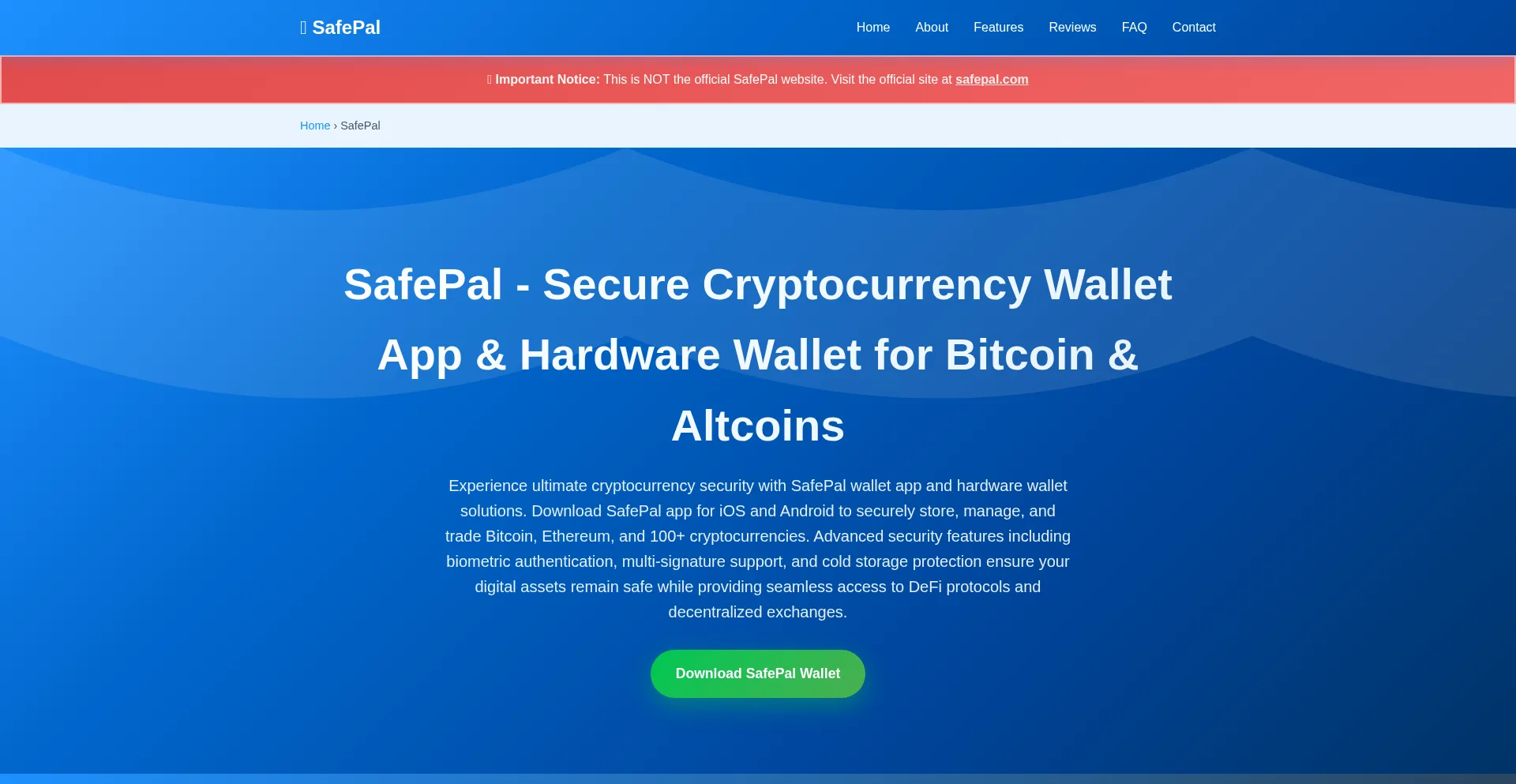 Website screenshot of Safepal.at