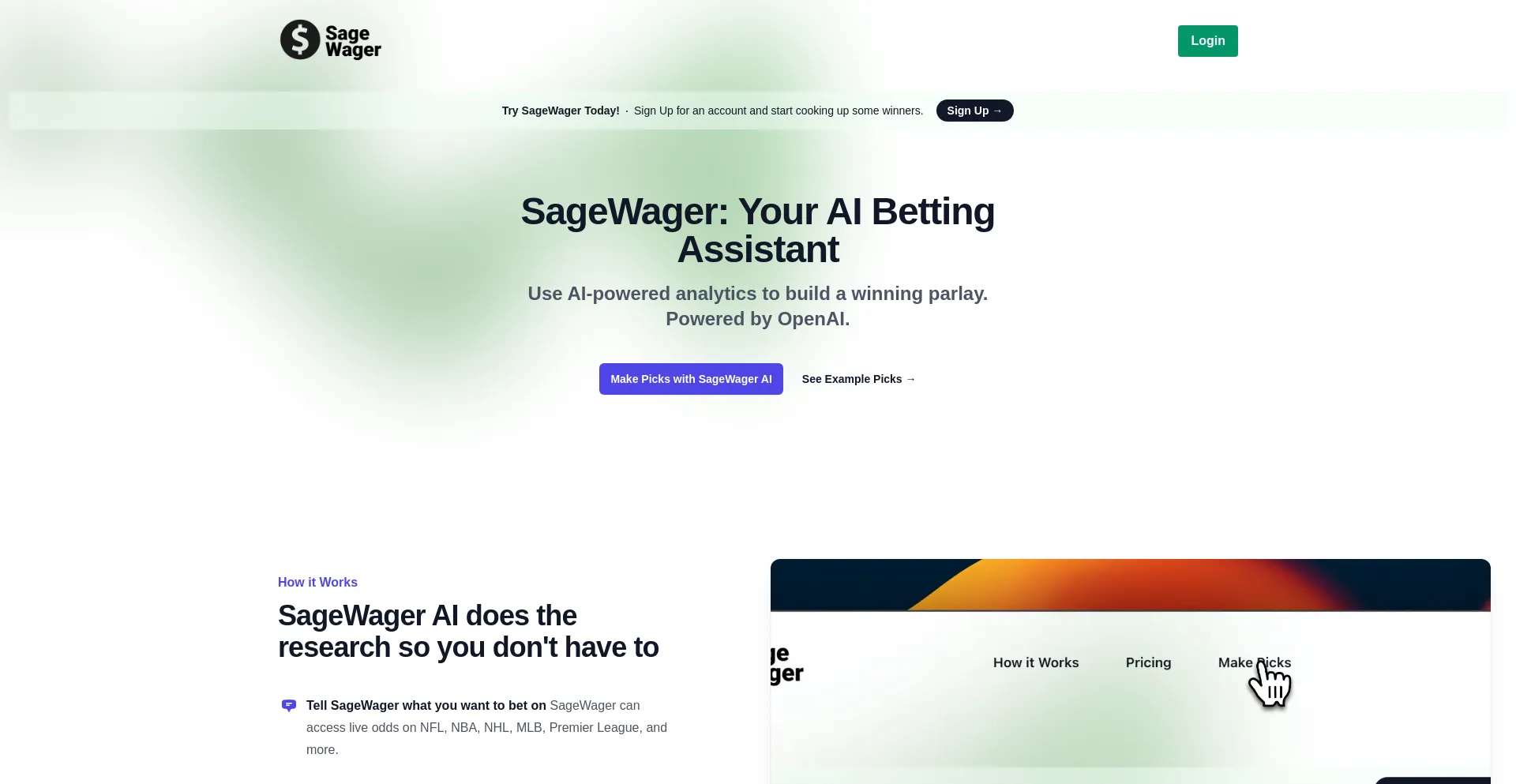 Website screenshot of Sagewager.com