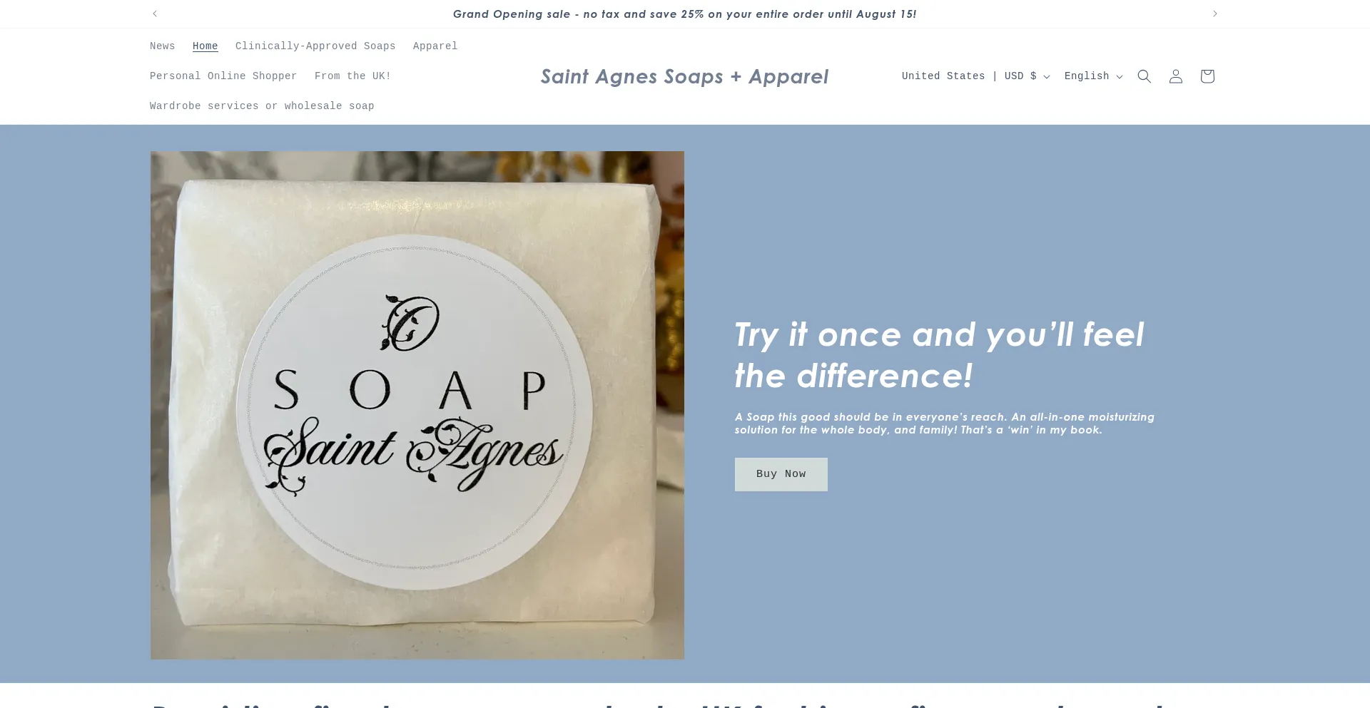 Website screenshot of Saintagnessoaps.com