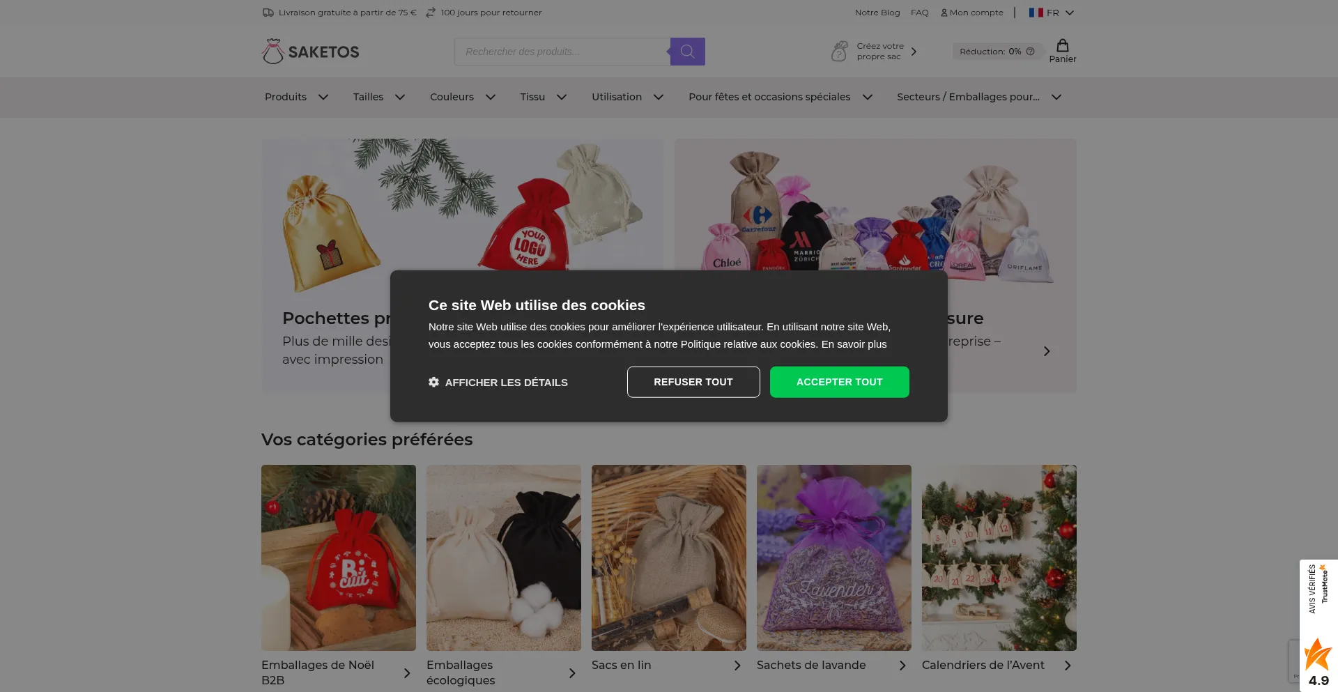 Website screenshot of Saketos.fr