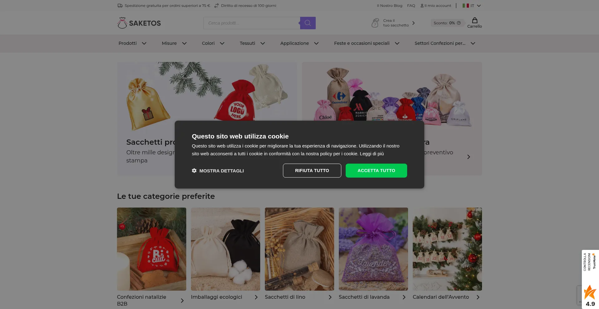 Website screenshot of Saketos.it