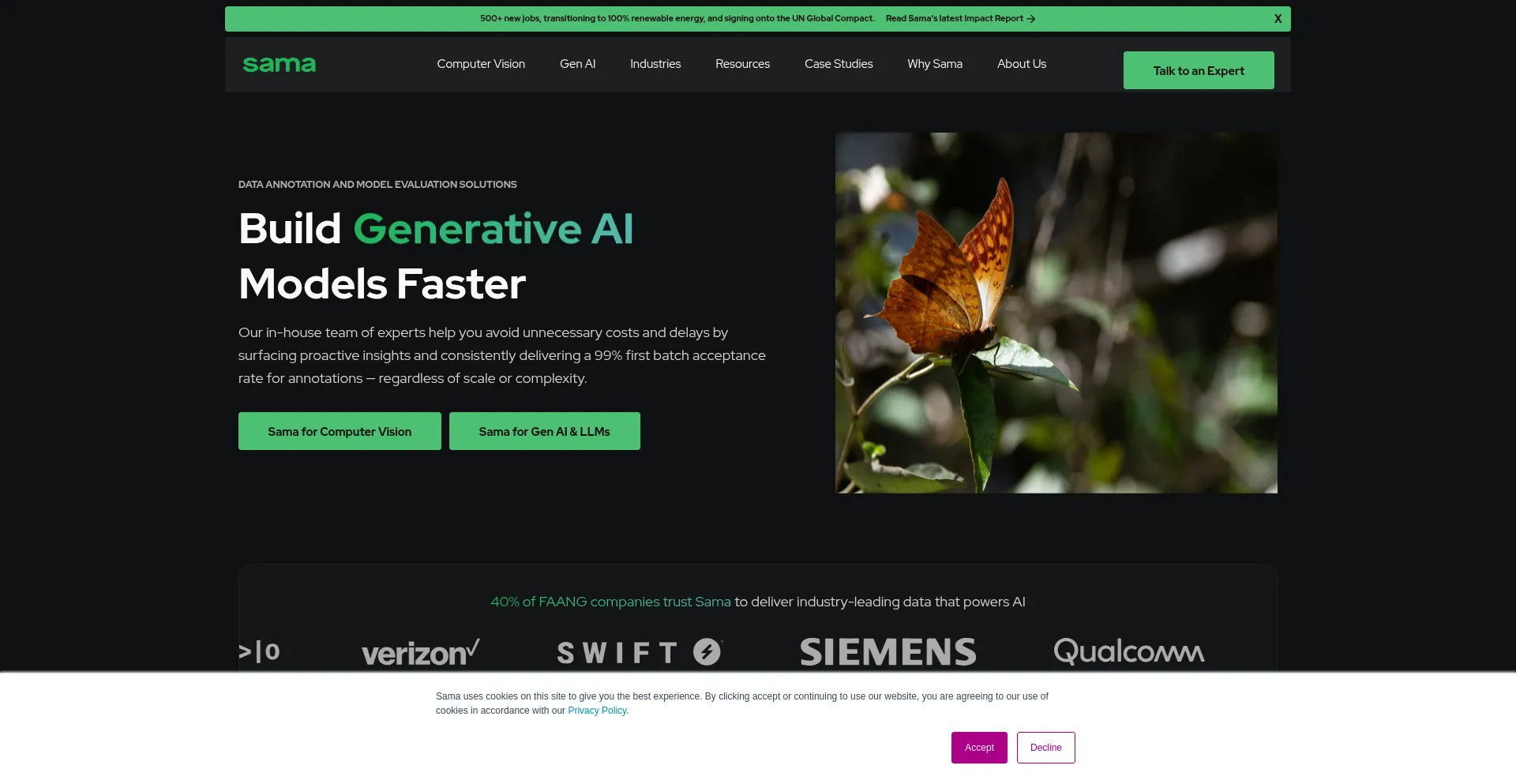 Website screenshot of Sama.com