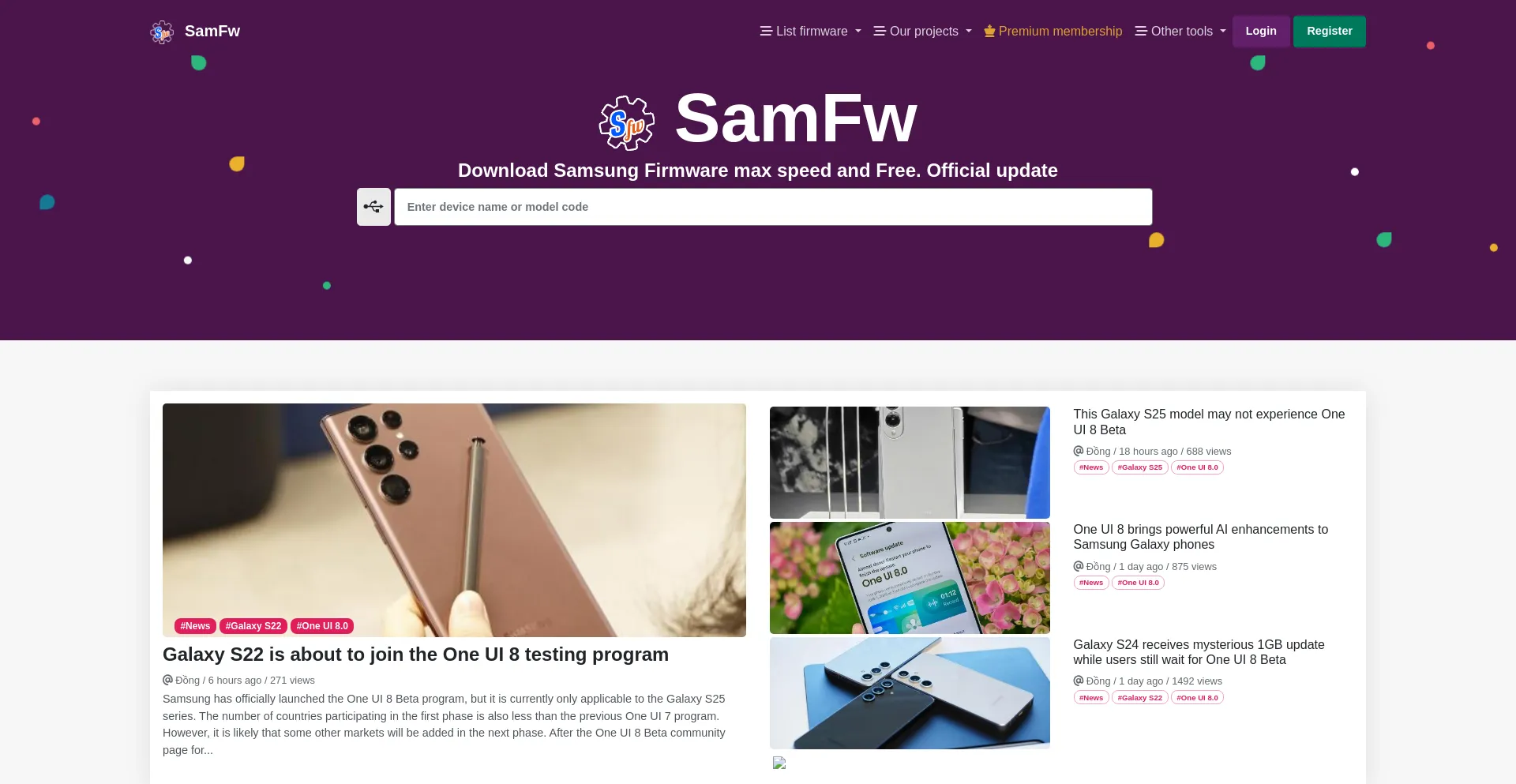 Website screenshot of Samfw.com