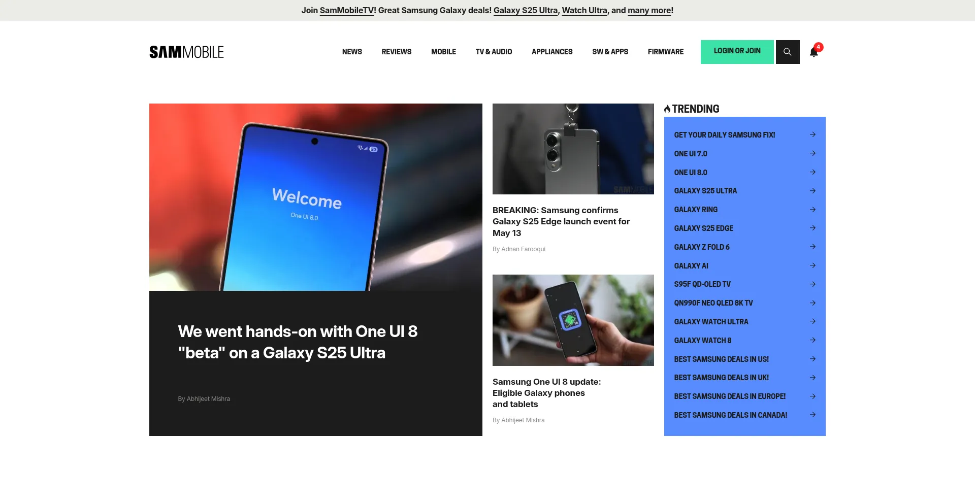 Website screenshot of Sammobile.com