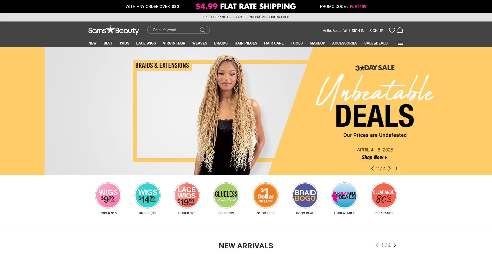Website screenshot of Samsbeauty.com