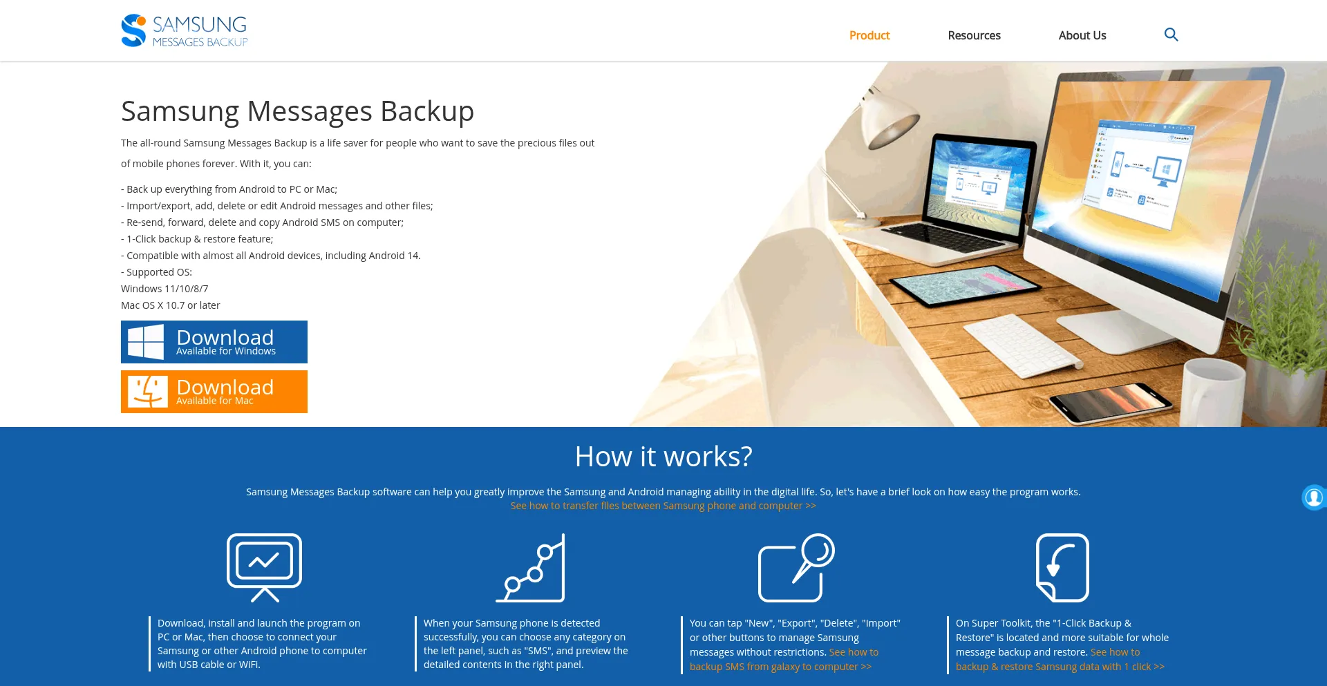 Website screenshot of Samsung-messages-backup.com