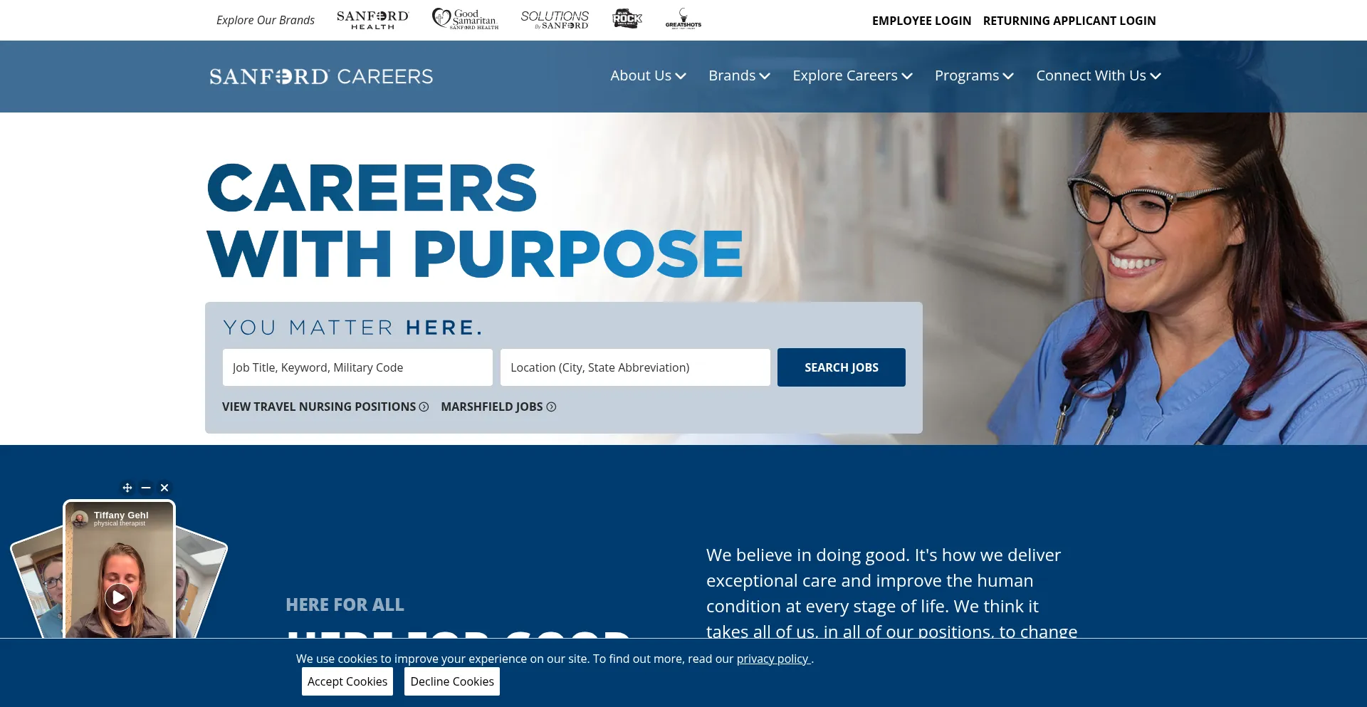 Website screenshot of Sanfordcareers.com